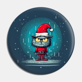 Angry Sad Christmas Cat Elf Pin