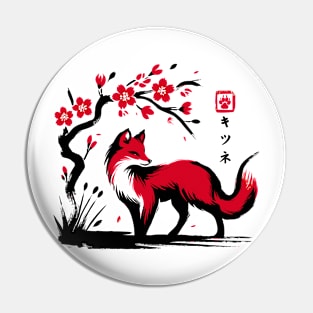 Minimalist Fox Ink Japanese Streetwear Novelty Retro Red Fox Pin