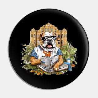 Accountant English Bulldog t-shirt design, a bulldog wearing a graduation cap and holding Pin