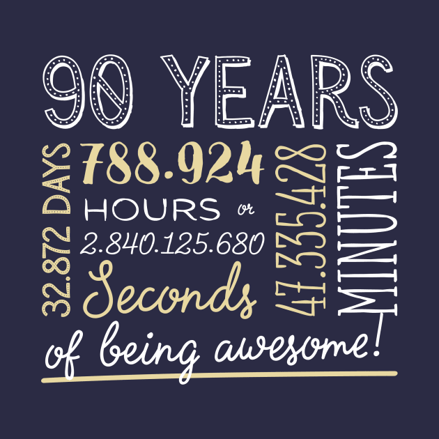 90th Birthday Gifts - 90 Years of being Awesome in Hours & Seconds by BetterManufaktur