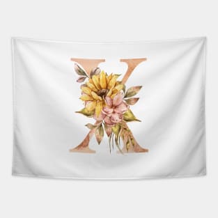 Watercolor sunflower bouquet monogram letter X Tapestry