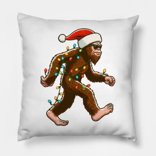 Bigfoot Santa Christmas Tree Lights Pillow