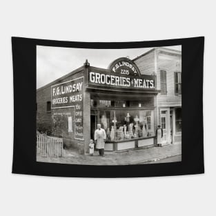 Grocery & Meat Market, 1916. Vintage Photo Tapestry