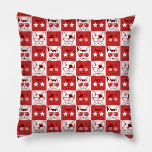 Frenchies with Glasses Pattern Red Pillow