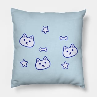 Dog + Star + Bone Blue Pillow