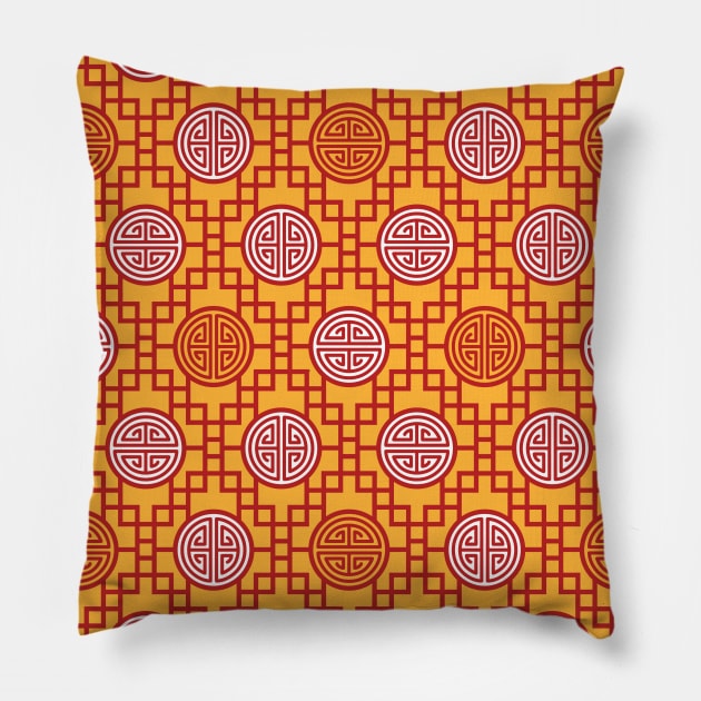 Chinese Geometrics - Yellow Pillow by Pinkdeer