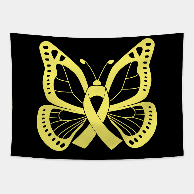 Gold Butterfly Awareness Ribbon Tapestry by FanaticTee
