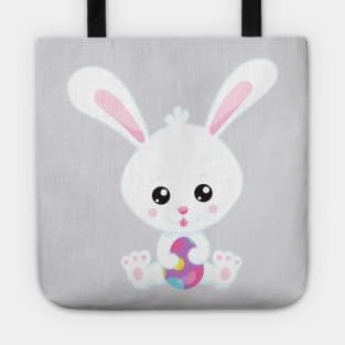 Easter, Cute Bunny, White Bunny, Easter Eggs Tote
