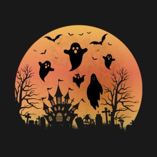 Spooky Moon Halloween Witch Monster Ghost Pumpkin T-Shirt