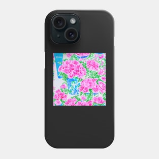 “Happy”Lilly Pulitzer style roses in chinoiserie jars seamless pattern Phone Case
