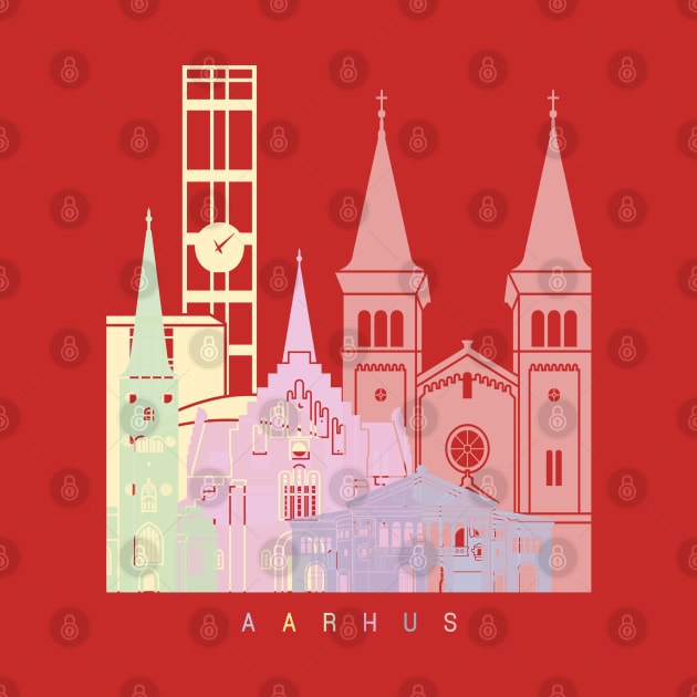 Aarhus skyline poster pastel by PaulrommerArt