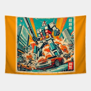 Retro Robot Car Crash Tapestry