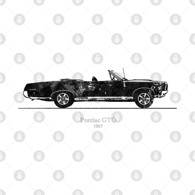 Pontiac GTO convertible 1967 - Black and White Watercolor by SPJE Illustration Photography