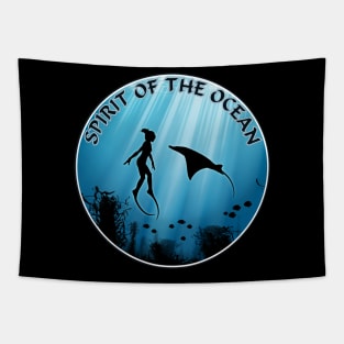 Freediver and Manta Ray Tapestry