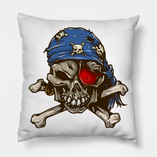 Pirate skull crossbones blue bandanna red eye patch Pillow