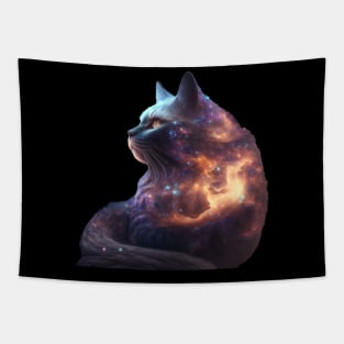 Galaxies, Nebulae and Stars in Cat Shape Tapestry