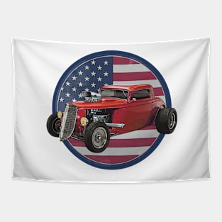 Vintage American Hot Rod Coupe Car Illustration Tapestry