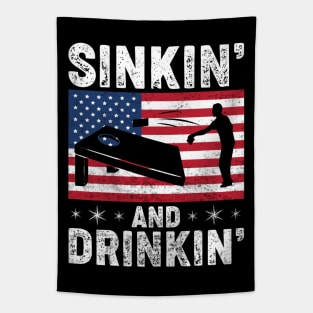 Funny Cornhole Player USA Sinkin' And Drinkin' Tapestry