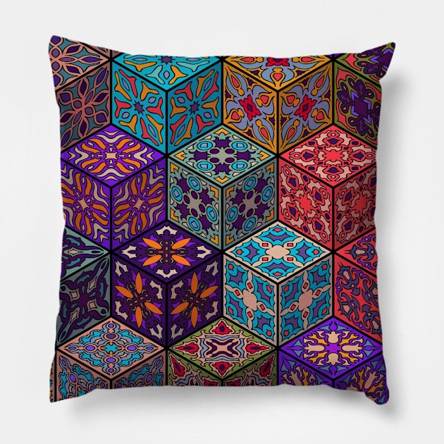 Vintage patchwork with floral mandala elements Pillow by SomberlainCimeries