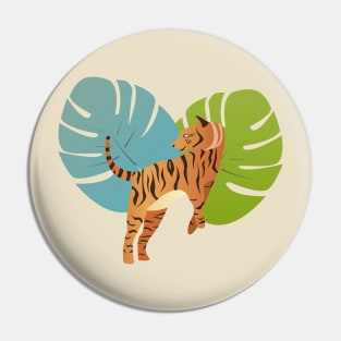 Tiger with jungle leaves background Pin