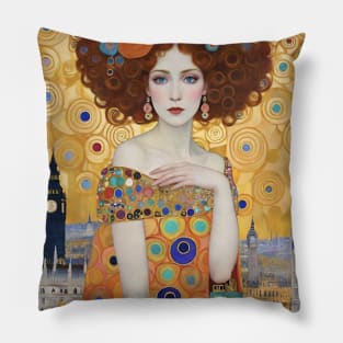 Gustav Klimt's London Kaleidoscope: Inspired Cityscape Pillow