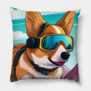 Welsh Corgi Ski goggles skiboarding in the Mountains Pillow