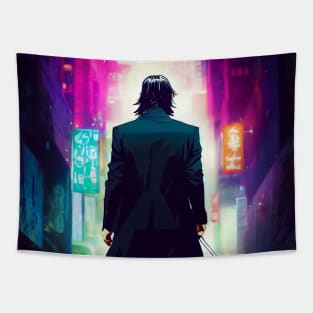 John wick in a neon city Tapestry