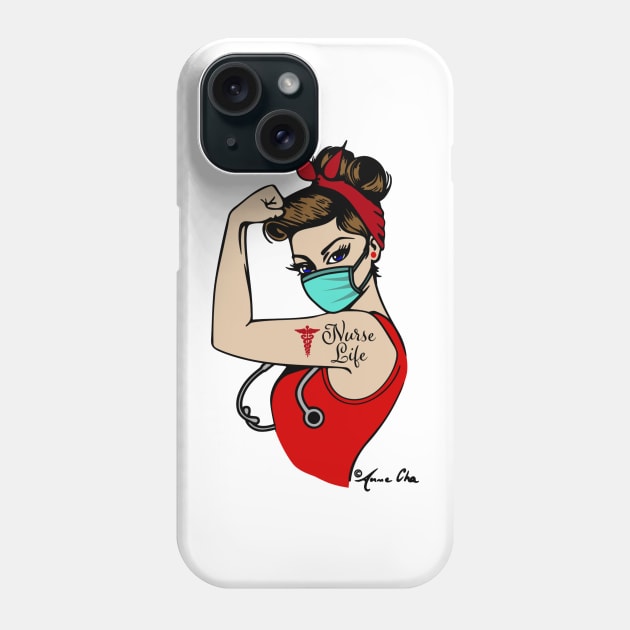 Nurse life Girl Power by Anne Cha Modern Rosie the Riveter Pin up Phone Case by annechaart