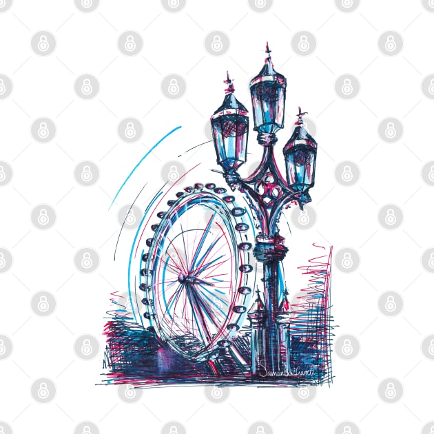 London Eye London City Skyscape Illustration by samanthagarrett