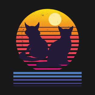 Cats Retro Synthwave Sunset Together Forever T-Shirt