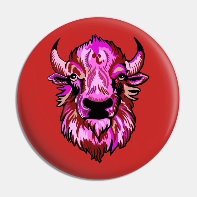 Mindful Vivid Buffalo in Pink & Red Pin by vividbuffalo