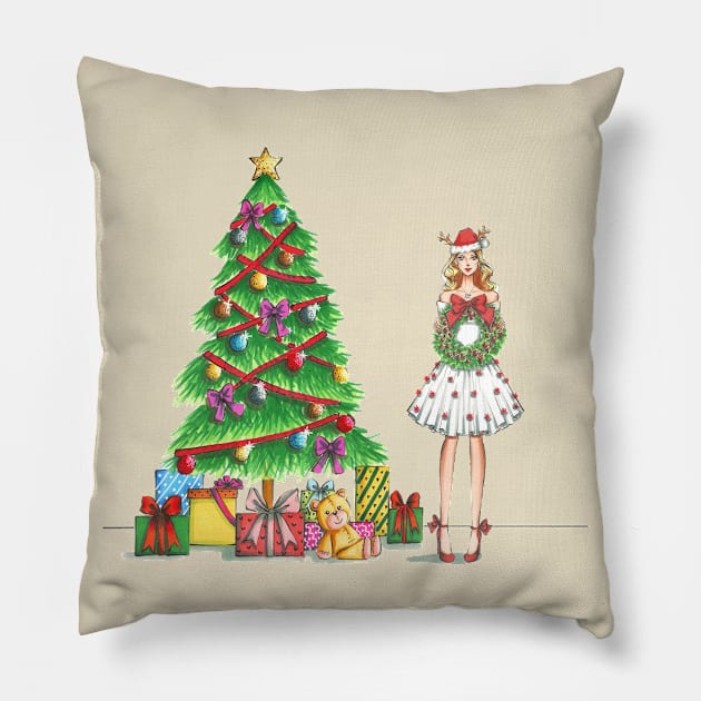 Christmas Illustration 1 Pillow by Ji Illustrator