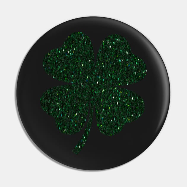 St Patricks Day, Dark Green Faux Glitter 4 Leaf Clover Pin by Felicity-K