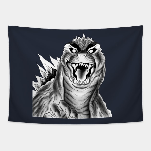 white godzilla in the mist Tapestry by jorge_lebeau