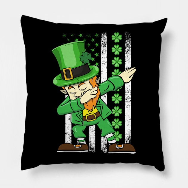 Dabbing Leprechaun Patricks Day Shamrock Irish American Flag Pillow by 2blackcherries