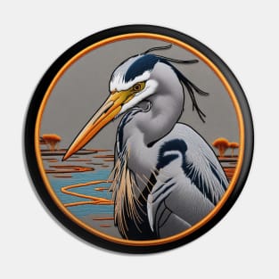 Grey Heron Embroidered Patch Pin