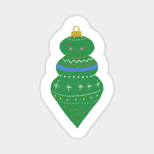 Happy Cute Green Christmas Ornament Illustration Magnet