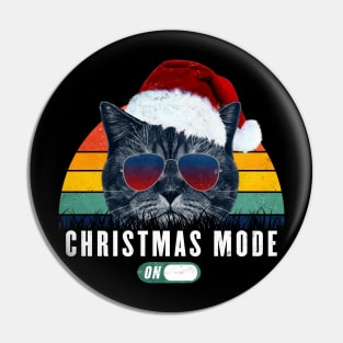 Christmas mode on Retro Funny cat 80s Winter mode Gift for Cat Lover Pin