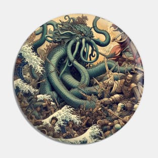 Battle against the legendary beast with Katsushika Hokusai style Pin