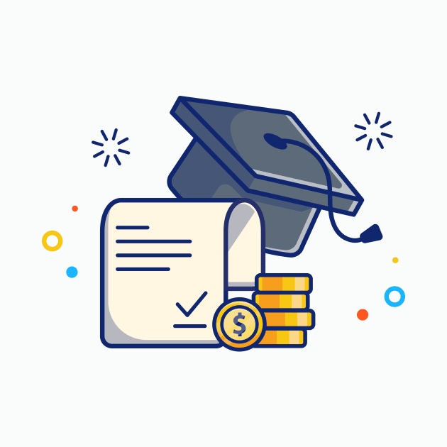 Scholarship, Graduation Cap, Certificate And Coin Cartoon by Catalyst Labs