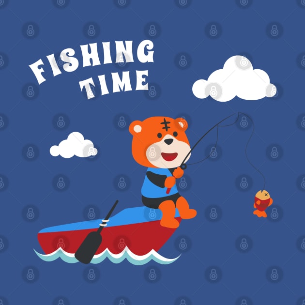 Vector cartoon illustration of cute tiger fishing on sailboat by KIDS APPAREL