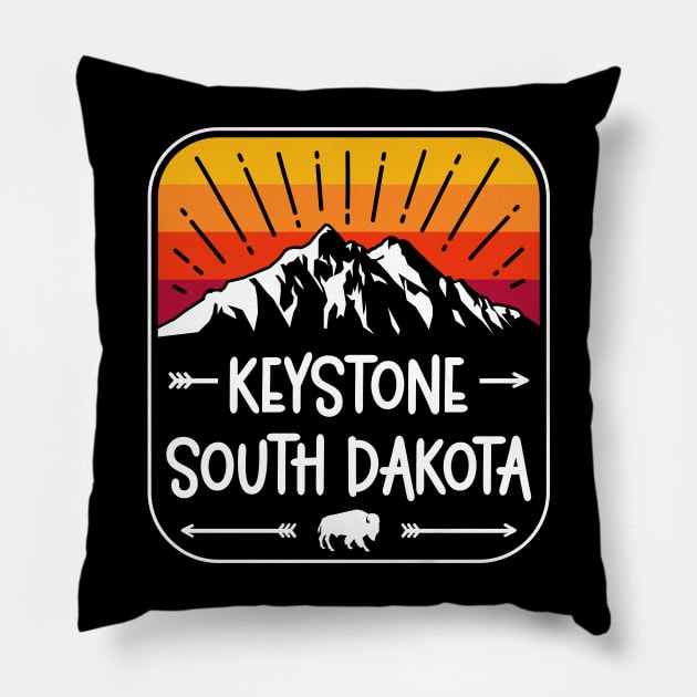 Keystone South Dakota Vintage Mountain Sunset Pillow by SouthDakotaGifts