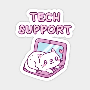 Cute White Cat Resting On Laptop Tech Support Funny Magnet