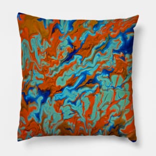 Blues with Orange Abstract Pillow