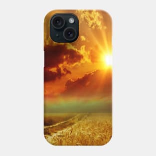 Sun Setting on Abandoned crop field Phone Case