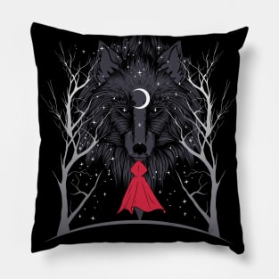 Little Red Ridding Hood Creepy Wolf Crescent Moon Midnight Mystery Pillow