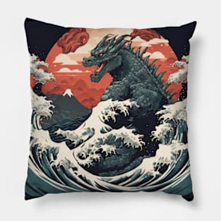 godzilla art japanese style Pillow