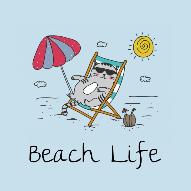 Beach Life Cat in Beach Chair by Bunnuku