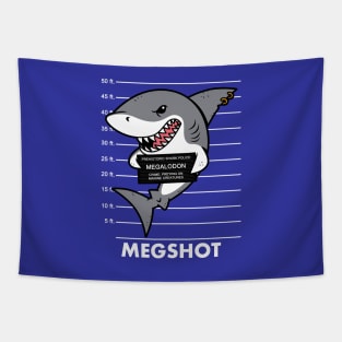 Funny Cute Mean Prehistoric Predator Shark Megalodon Summer Mugshot Cartoon Tapestry