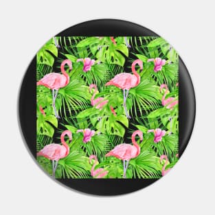 Tropical Pattern of Flamingos and Pink Flowers Pin